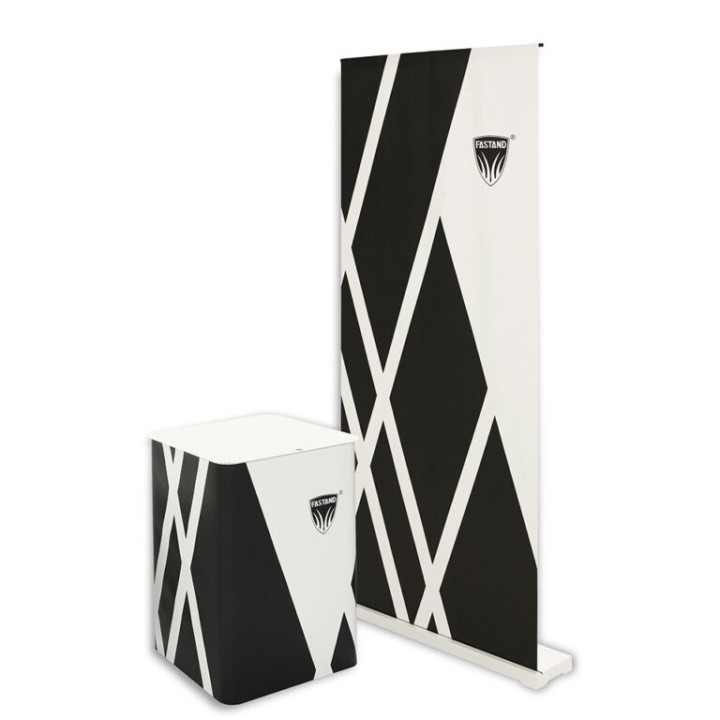 Kit stand portable roll-up + présentoir-PLV salon complet