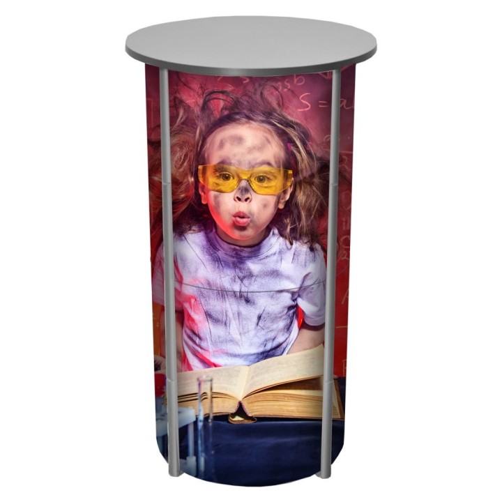 Comptoir vitrine rond pliable aluminium avec étagères