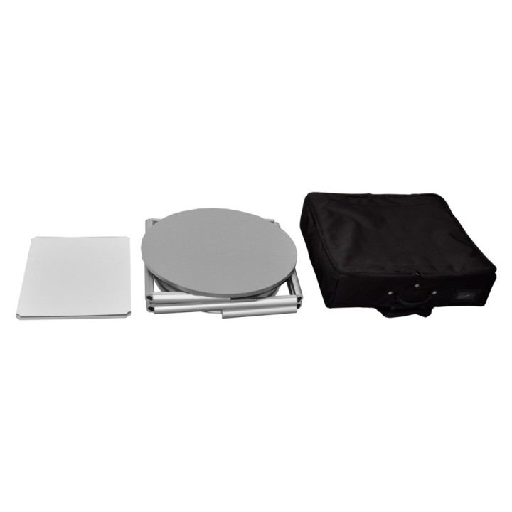 Comptoir vitrine rond pliable aluminium avec étagères