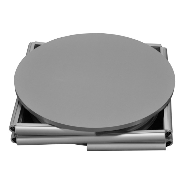 Comptoir vitrine rond pliable aluminium avec étagères