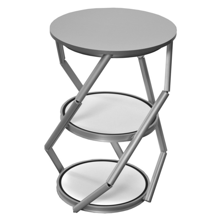 Comptoir vitrine rond pliable aluminium avec étagères