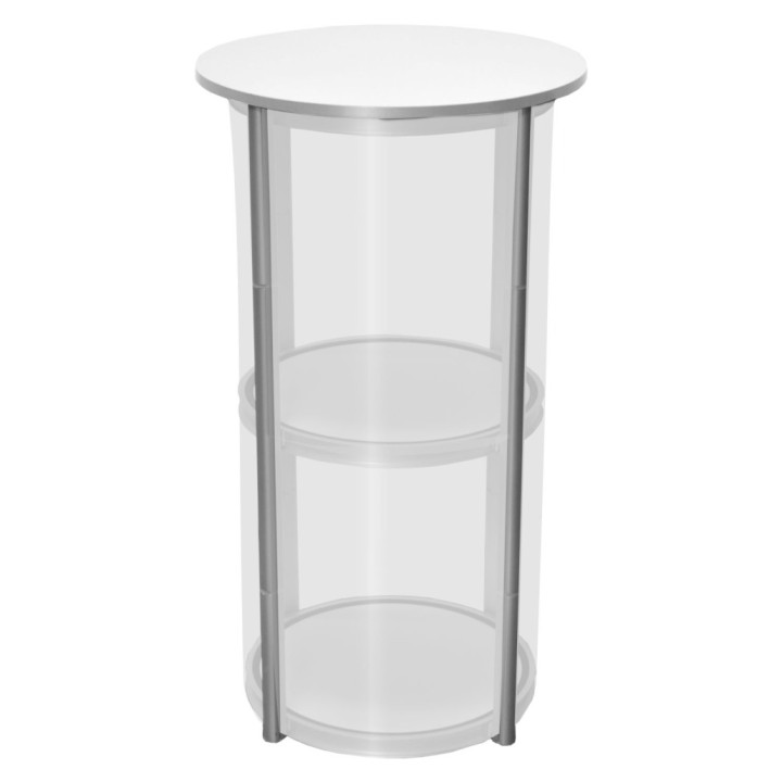 Comptoir vitrine rond pliable aluminium avec étagères