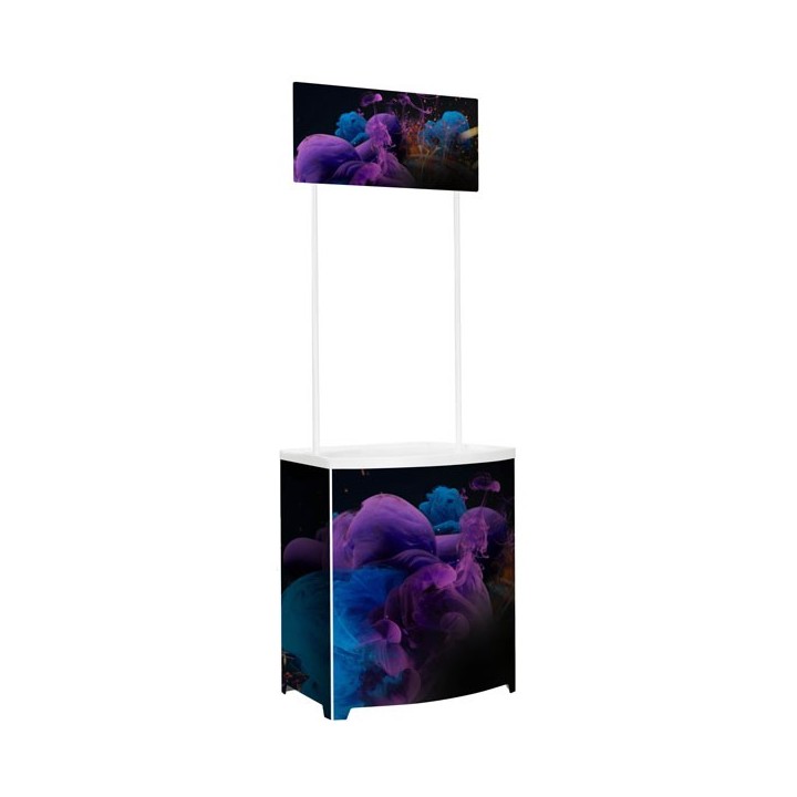 Mostrador promocional portátil para eventos de ventas.