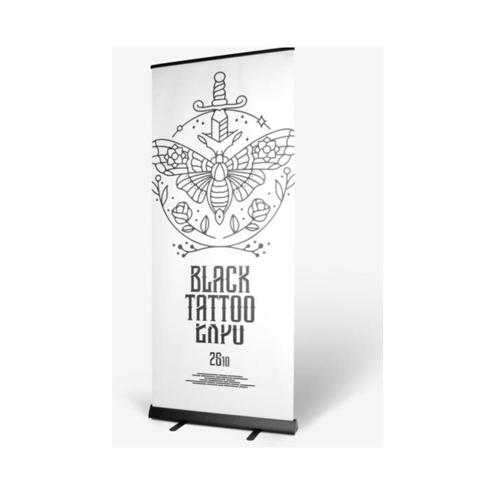 Black aluminum roll-up 85 × 200 cm – Premium advertising Kakemono