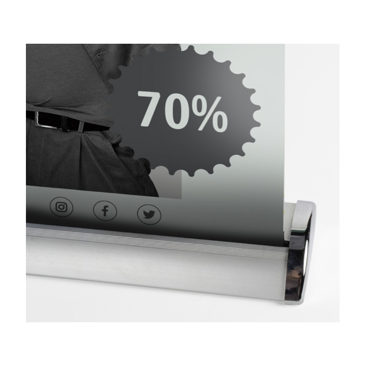 Mini A4 aluminum roll-up – Customizable table Kakemono