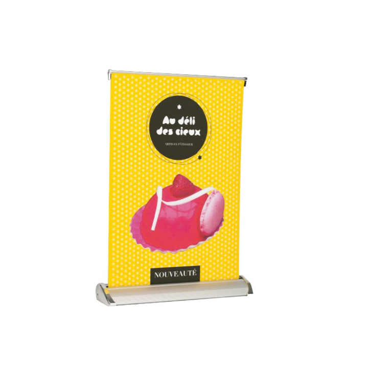 Mini A4 aluminum roll-up – Customizable table Kakemono