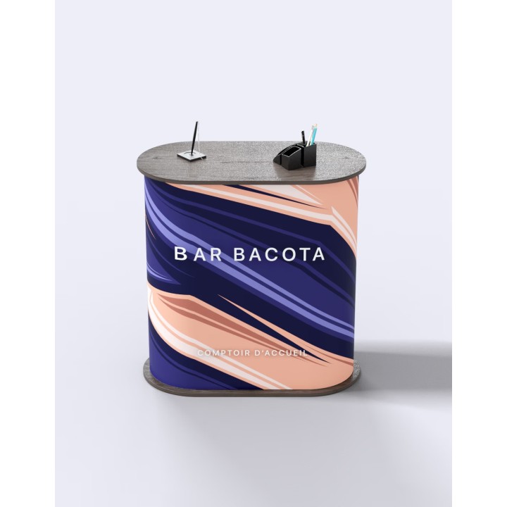 Comptoir d’accueil PVC personnalisable stand salon