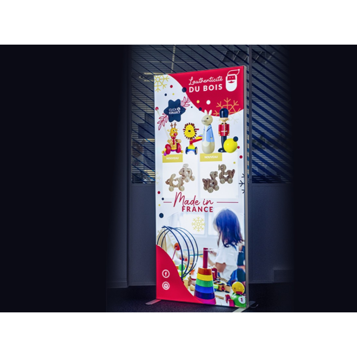 LED illuminated advertising totem – Easy-to-assemble backlit stand