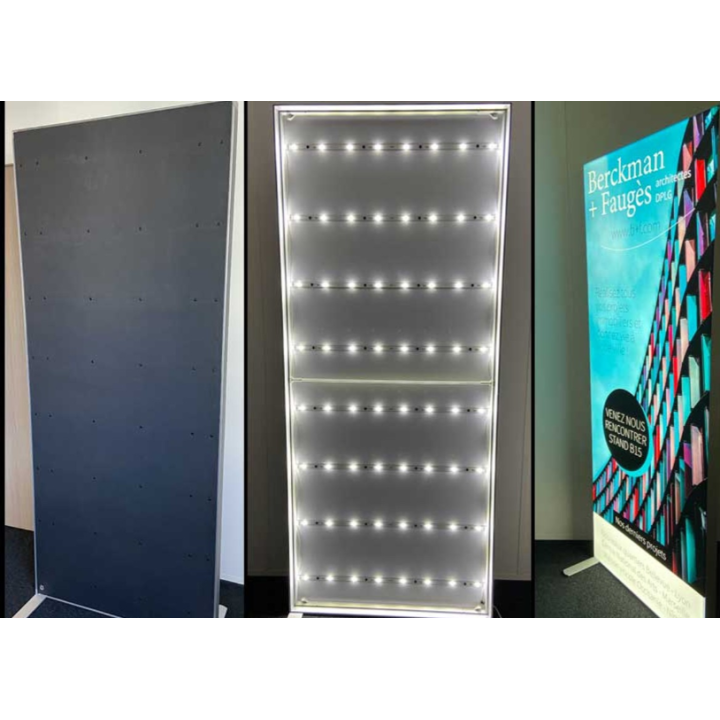 LED illuminated advertising totem – Easy-to-assemble backlit stand