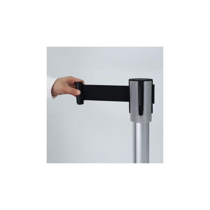 Momentum retractable belt stanchion for queue management