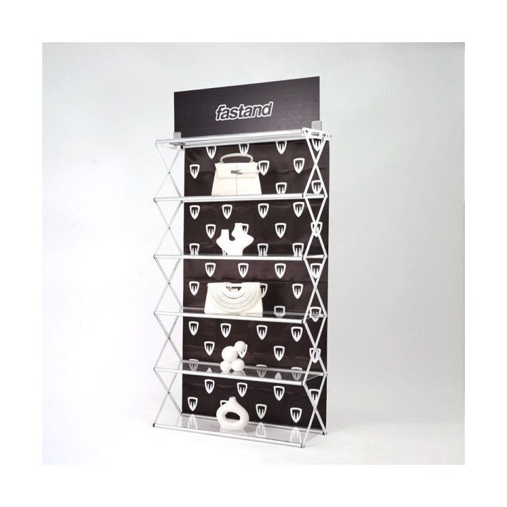 Présentoir à étagères portable Lybra pliable avec valise
