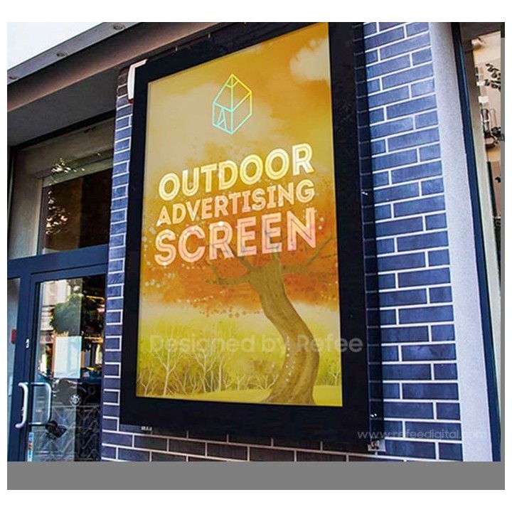 Pantalla de pared para exteriores de 65" con resolución 4K y alto brillo.