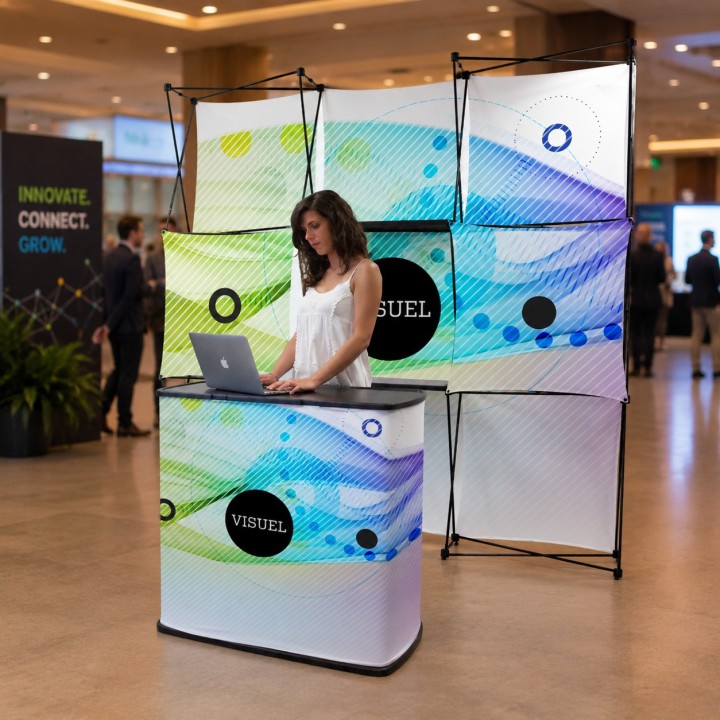 Stand parapluie multifaces droit avec comptoir valise