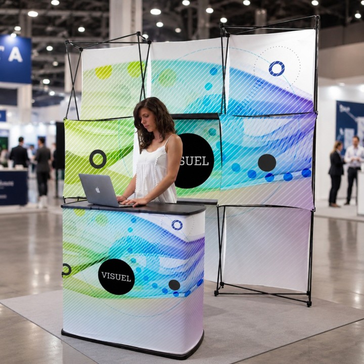 Stand parapluie multifaces droit avec comptoir valise
