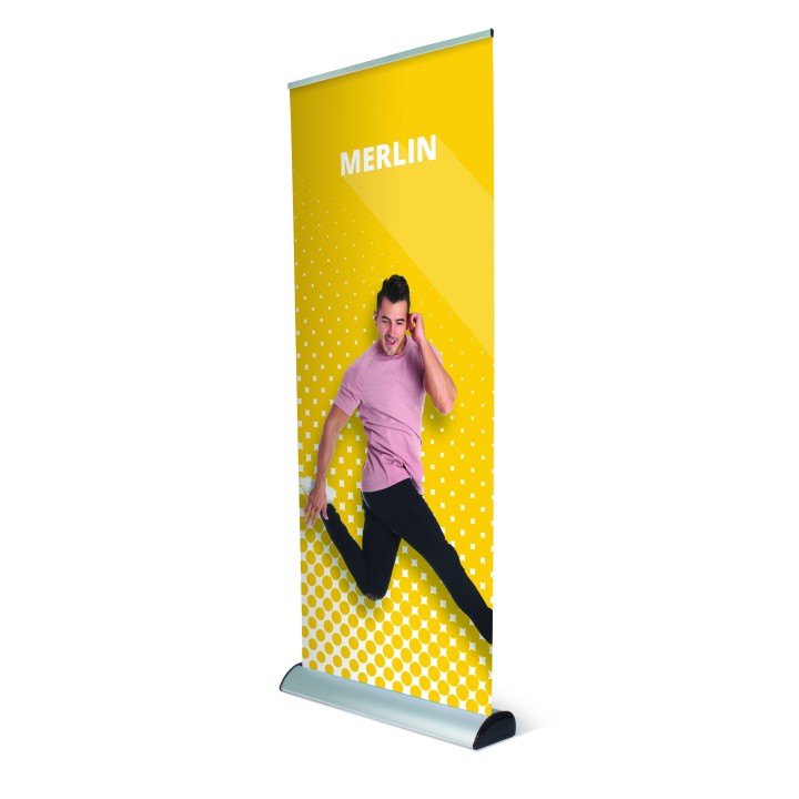 Merlin Premium roll-up banner with interchangeable cassette 91.5×231.5×19.5 cm