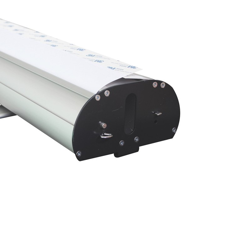 Roll-up Dragonfly 2 double face 89×210,5×39,5 cm avec structure aluminium, rail clippant et sac inclus pour salons et événements